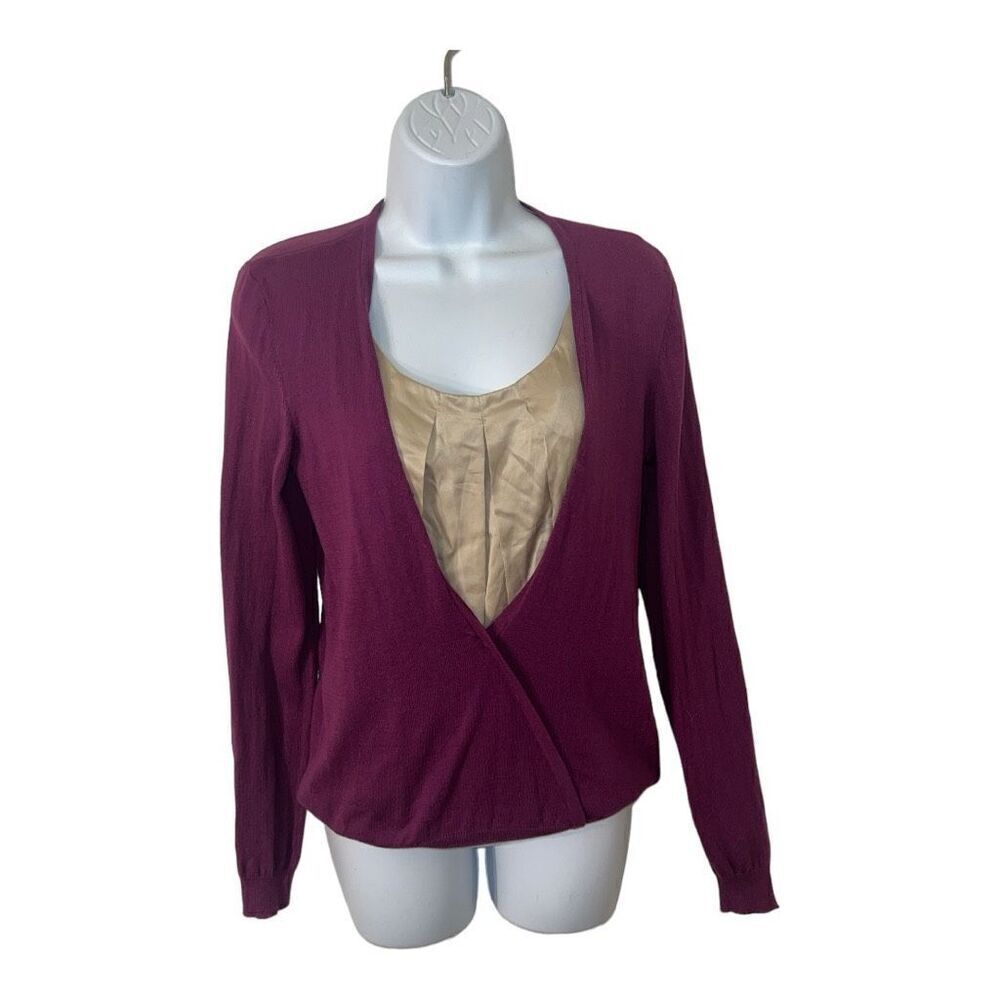 Daisy Fuentes Sweater Womens S Purple Attached Shirt Lightweight Pullover NWT